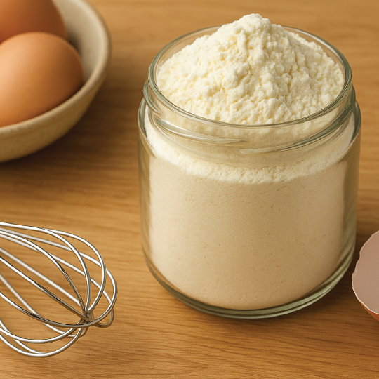 Albúmina de huevo de bajo batido en polvo, con 50 % de proteína, es ideal para panificación, repostería, malteadas, helados y dulces. Aporta estructura, volumen y estabilidad. Libre de GMO’s, apta para ovo-vegetarianos y con alta solubilidad. Se reconstituye fácilmente y rinde como 240 claras por kilogramo de polvo.