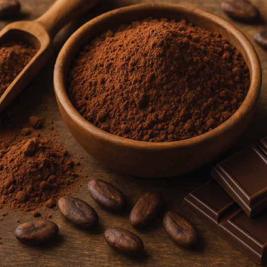 Cocoa en Polvo es un producto natural obtenido de la pasta de cacao prensada y pulverizada. De textura fina y sabor intenso, aporta color, aroma y valor nutricional. Se utiliza en helados, galletas, repostería, coberturas, bebidas en polvo y mezclas de tabaco, ofreciendo versatilidad y calidad en múltiples aplicaciones.